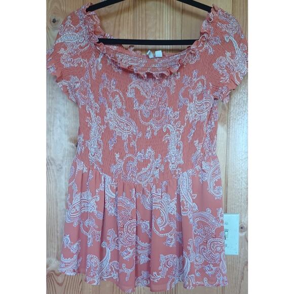 Cato  Orange Smocked Top Ruffles on Collar and Sleeves Peplum Hem Women's Large - Picture 3 of 8